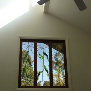 Brian and Julie kept this lead-light window for years. It features in a special place in their new home.